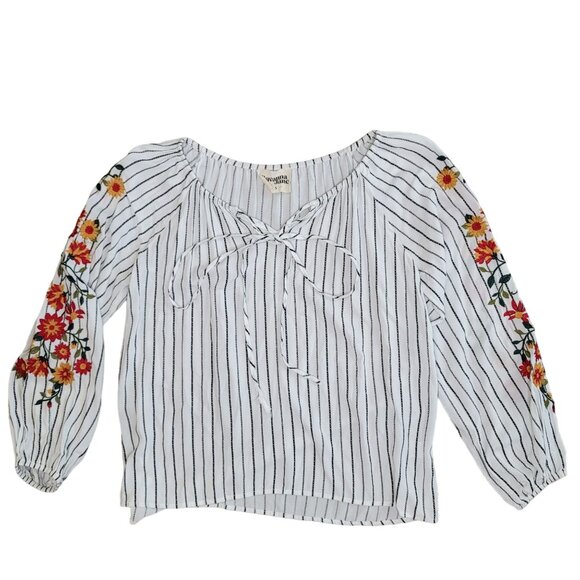 Savanna Jane embroidered floral long sleeve light weight striped tunic top Small - Picture 6 of 6